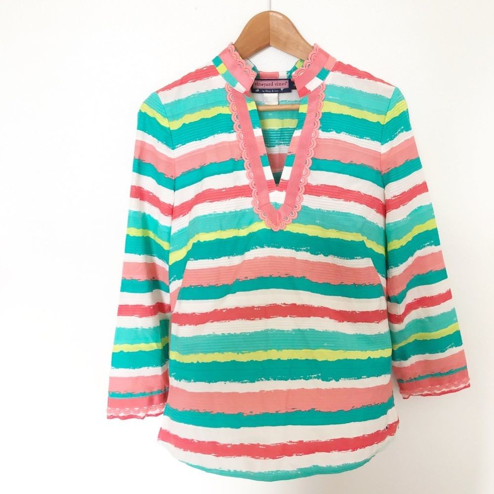 Vineyard Vines Striped Scallop Trim Blouse Size S